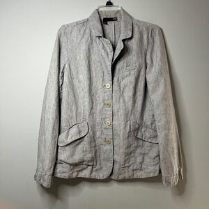 Eileen Fisher Linen Blazer Jacket‎ Womens Size 8 Gray Minimalist Coastal Office